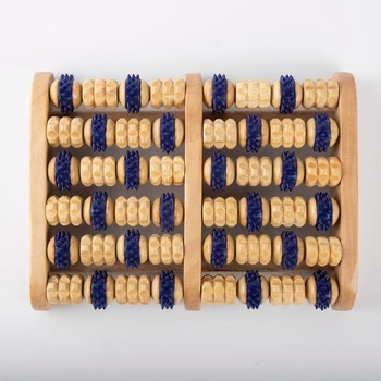 Šesteroredni masažer od čvrstog drveta za stopala i listove, s valjkom za točke na podnožju