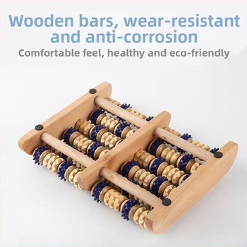 Šesteroredni masažer od čvrstog drveta za stopala i listove, s valjkom za točke na podnožju