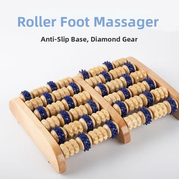 Šesteroredni masažer od čvrstog drveta za stopala i listove, s valjkom za točke na podnožju