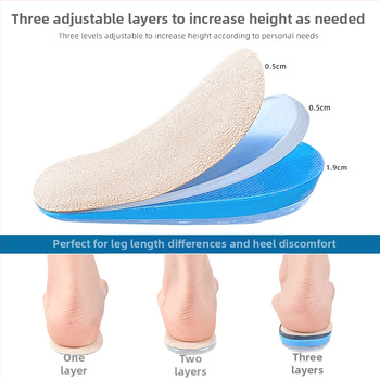 Πάτοι αυξήσεως ύψους με GEL, αυτοκόλλητοι. Υλικά: PU, gel, μη υφασμένα, βελούδο. Κατάλληλοι για αθλητικά, δερμάτινα, casual, υφασμάτινα, εργασιακά παπούτσια. Λειτουργία: αύξηση ύψους. Κατηγορία: πέλμα φτέρνας