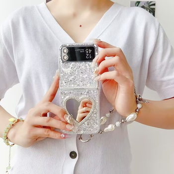 Samsung viedtālrunim vāciņš – TPU+PC aizmugurējais korpuss, dizains ar paillettes sirdi un spoguli, zīmols One Three Seven