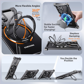 Kryt na Samsung S24 Ultra z kovu, ultra tenký bez rámu, s magnetickou oporou pre rozptyľovanie tepla a ochranu proti pádu