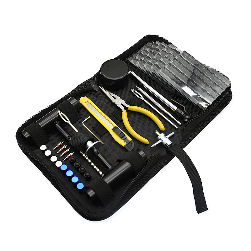 57 τεμάχια σετ επισκευής ελαστικών, μοντέλο 057, μεταλλικά εργαλεία 40CR/45#/Q235, για αυτοκίνητα, μοτοσυκλέτες και ηλεκτρικά οχήματα, συσκευασία σε τσάντα Oxford υφάσματος και δερμάτινο κουτί