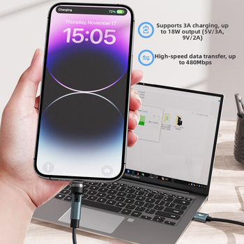 3-1 magnētiskais rotējošais uzlādes kabelis Apple un Huawei, Alumīnija sakausējums, audēts, Micro USB, 18W