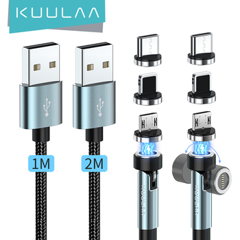 3-1 magnētiskais rotējošais uzlādes kabelis Apple un Huawei, Alumīnija sakausējums, audēts, Micro USB, 18W