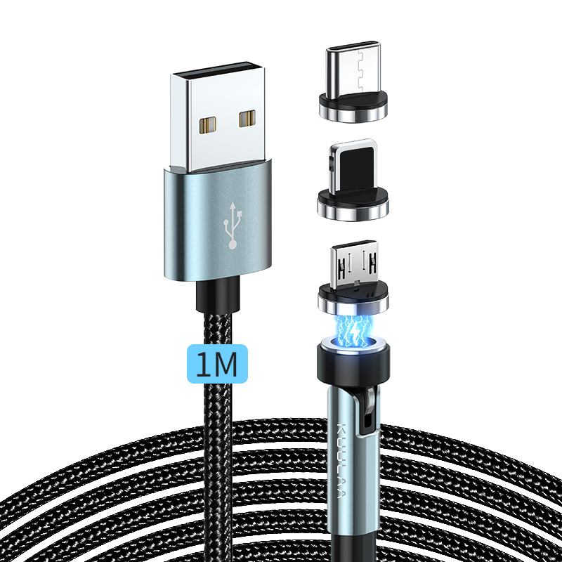 3-1 magnētiskais rotējošais uzlādes kabelis Apple un Huawei, Alumīnija sakausējums, audēts, Micro USB, 18W