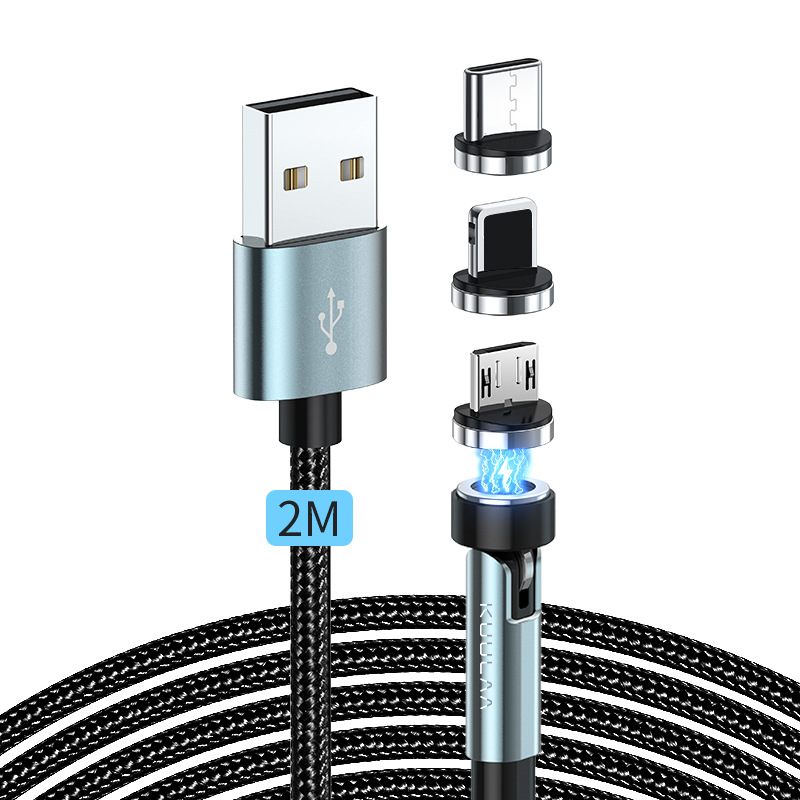 3-1 magnētiskais rotējošais uzlādes kabelis Apple un Huawei, Alumīnija sakausējums, audēts, Micro USB, 18W