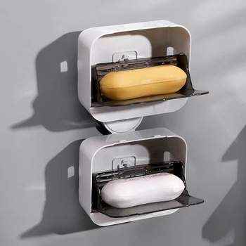 Κουτί σαπουνιού τοίχου με αποστράγγιση και καπάκι (PP; εγκατάσταση χωρίς διάτρηση; δυνατότητα προσαρμογής; συσκευασία 160 τεμ.)