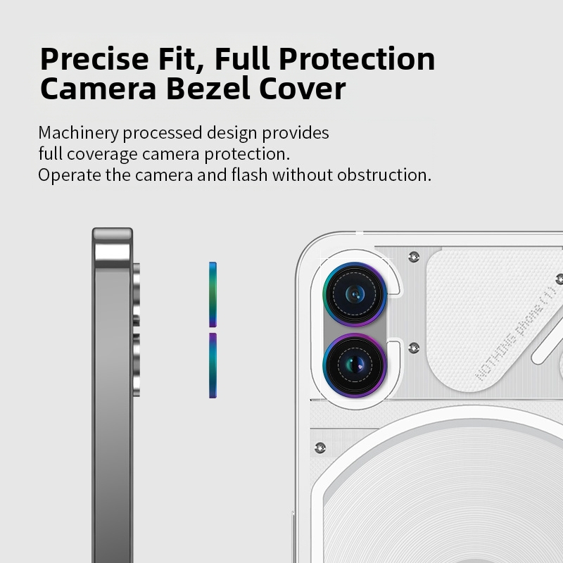 Chránič objektívu Nothing Phone 1 — zrkadlový povrch, odolný voči škrabaniu, materiál: kalené sklo z hliníkovej zliatiny, spracovanie: obrábanie