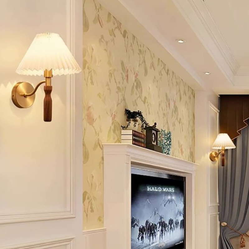 Λαμπτήρας τοίχου σε σκανδιναβικό στυλ με ύφασμάτινο καπέλι, LED φως, 220V