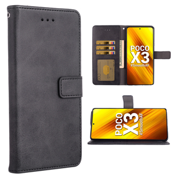 Flip maciņa veida vāciņš Xiaomi POCO X3, TPU + āda, roku darbs, iebūvēts statīvs, kartes nodalījumi