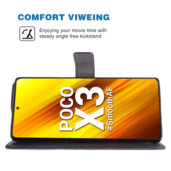 Flip maciņa veida vāciņš Xiaomi POCO X3, TPU + āda, roku darbs, iebūvēts statīvs, kartes nodalījumi