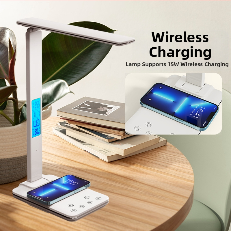 Πτυσσόμενη λάμπα γραφείου με τροφοδοσία USB και ασύρματη φόρτιση 15W, μοντέρνο μινιμαλιστικό φως μελέτης, έλεγχος αφής, ευφυής φωτισμός