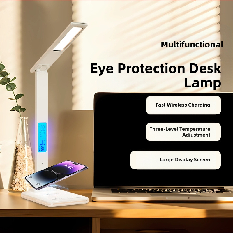 Сгъваема настолна лампа с USB захранване и безжично зареждане 15W, модерно минималистично осветление за учене, сензорно управление, интелигентно осветление