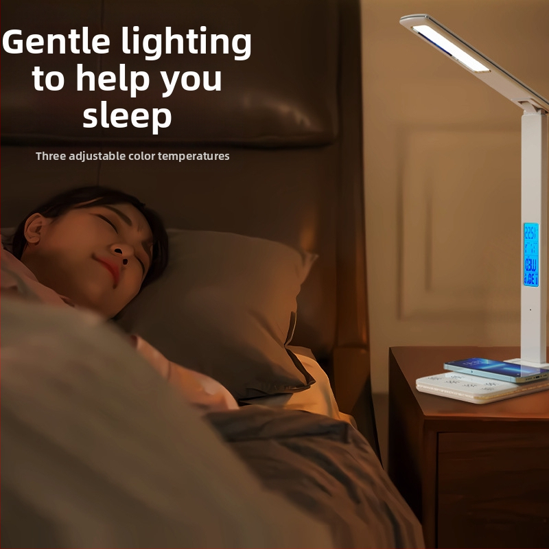 Сгъваема настолна лампа с USB захранване и безжично зареждане 15W, модерно минималистично осветление за учене, сензорно управление, интелигентно осветление