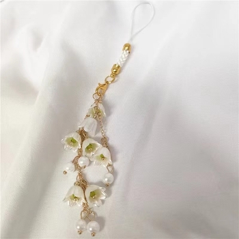 Κολιέ-αλυσίδα για κινητό με σχέδιο ορχιδέα, υλικό πλαστικό/ρητίνη, μοτίβο αστέρια και φεγγάρι, φυσικό, φρέσκο στυλ