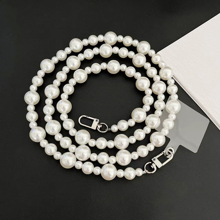 Telefonu kaklasaite ar ģeometriskām imitācijas pērlēm – ABS, roku darbs, radošs stils, dekoratīvs telefona aksesuārs