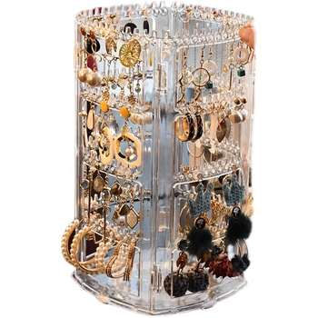 Βάση Κοσμημάτων με Περιστροφή 360°, Πλαστική, Ανθεκτική στη Σκόνη, Οργανωτής για Σκουλαρίκια και Κολιέ