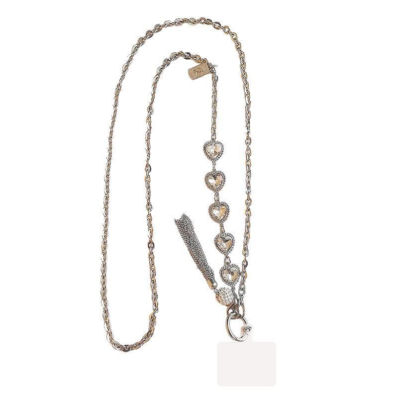 Rankų darbo lydinio telefono kaklo dirželis su rhinestone kutais pakabuku ir geometrine kabykla, universalus, metalo grandinė