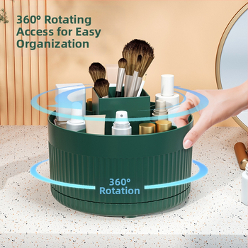 Επιτραπέζιος περιστρεφόμενος οργανωτής πινέλων μακιγιάζ και αποθήκευσης — πλαστικό, σκανδιναβικό στυλ, κυκλοφόρησε το 2024