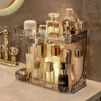 Δίεπίπεδη πλαστική ελεύθερη βάση μπάνιου για αποθήκευση καλλυντικών στον πάγκο