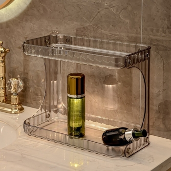 Δίεπίπεδη πλαστική ελεύθερη βάση μπάνιου για αποθήκευση καλλυντικών στον πάγκο