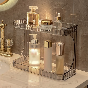 Δίεπίπεδη πλαστική ελεύθερη βάση μπάνιου για αποθήκευση καλλυντικών στον πάγκο
