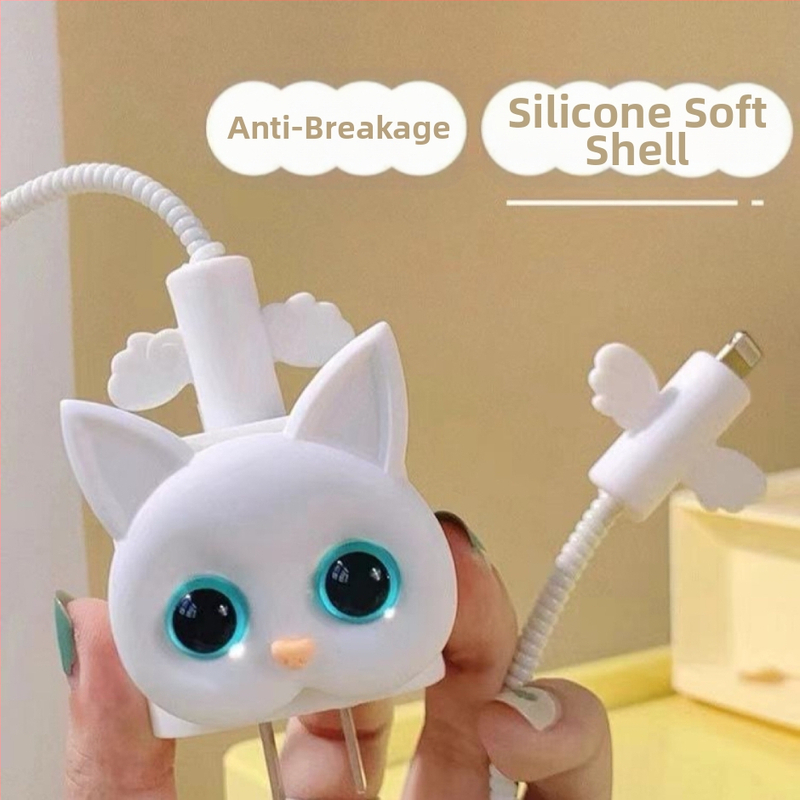 Ochranný kryt na Apple 18W/20W nabíjač a kábel s motívom mačky v karikatúre