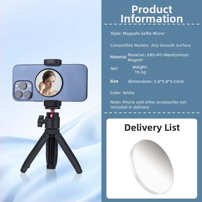 Oglindă selfie MagSafe compatibilă pentru Vlog și streaming live, oglindă portabilă din ABS+PC cu magnet NdFeB, 31 g, Lansare 2024
