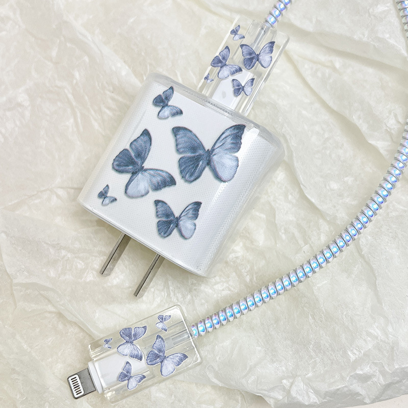 Butterfly TPU комплект защита на кабела за Apple 20W/30W - 4 части, прозрачен квадратен корпус