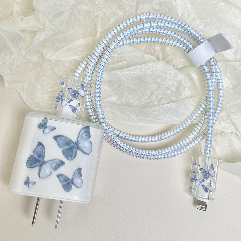 Butterfly TPU комплект защита на кабела за Apple 20W/30W - 4 части, прозрачен квадратен корпус