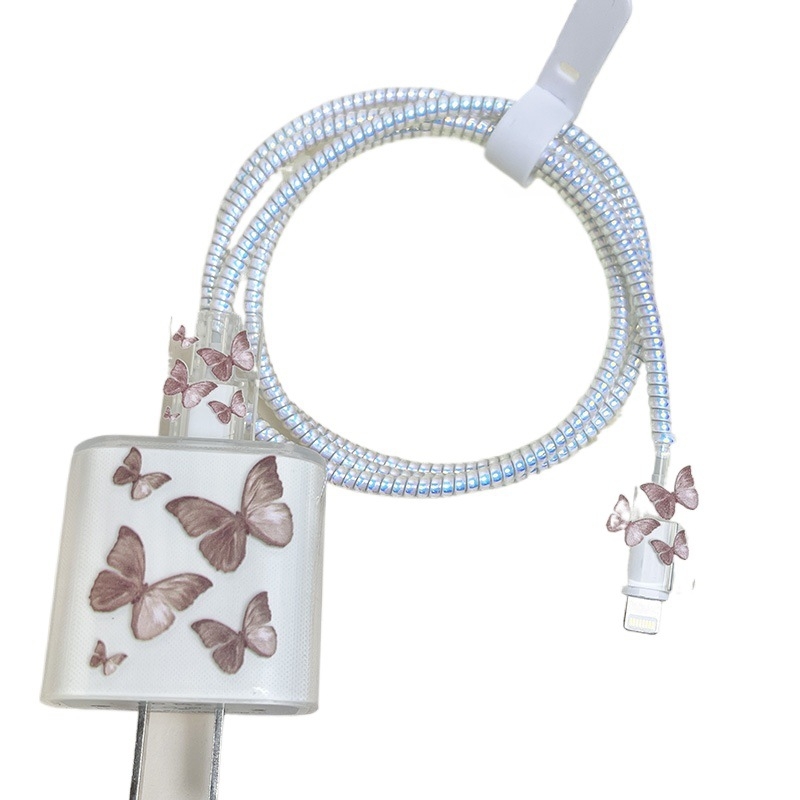 Butterfly TPU комплект защита на кабела за Apple 20W/30W - 4 части, прозрачен квадратен корпус