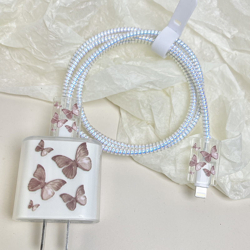 Butterfly TPU комплект защита на кабела за Apple 20W/30W - 4 части, прозрачен квадратен корпус