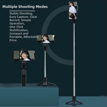 K03 mini belaidė selfie lazda su integruotu trikojų stovu, nerūdijančio plieno, Bluetooth palaikymas, įtrauktas nuotolinio valdymas, pritaikomas
