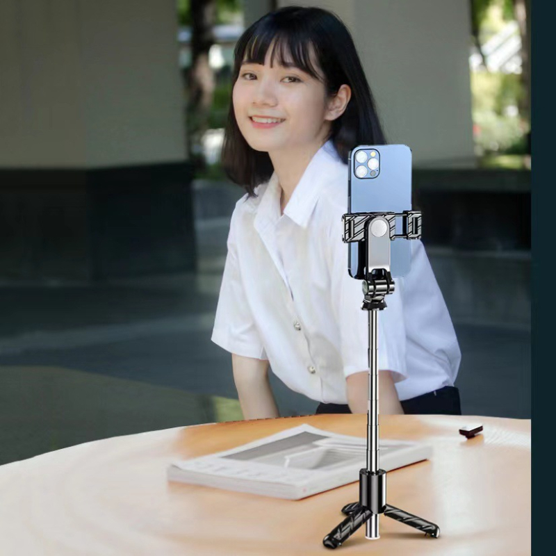 K03 mini belaidė selfie lazda su integruotu trikojų stovu, nerūdijančio plieno, Bluetooth palaikymas, įtrauktas nuotolinio valdymas, pritaikomas