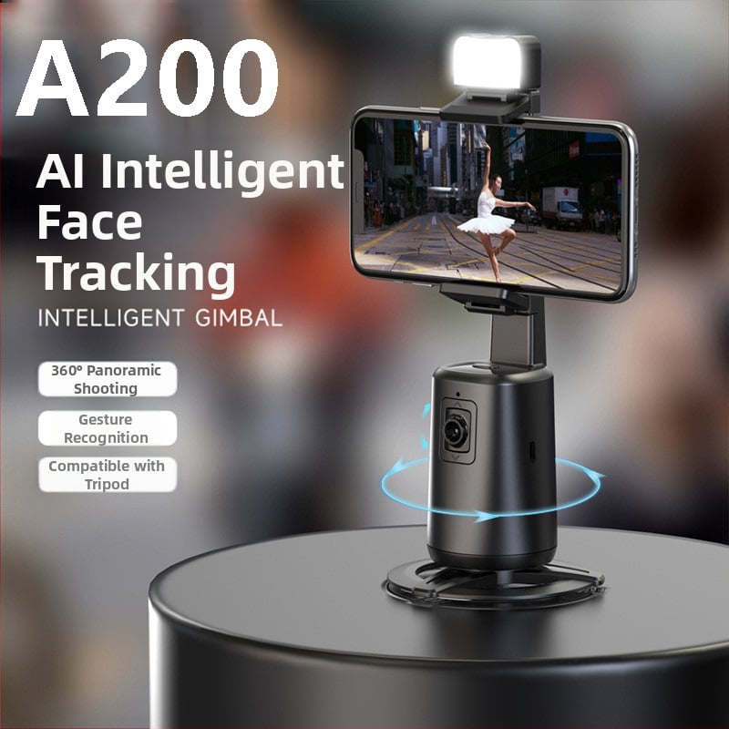 A200 интелигентен следящ гимбал с AI разпознаване на лица, панорамно снимане, вградена светлина за запълване, без монтаж