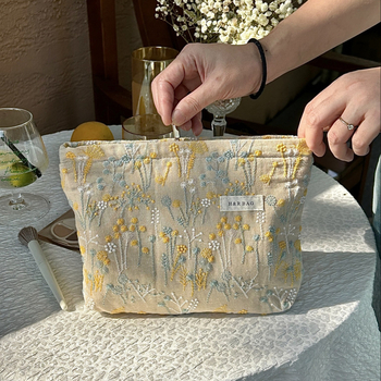 Τσαντάκι μακιγιάζ με ανάγλυφο σχέδιο και κέντημα φυτών, βαμβακερό, φορητό, με μεγάλη χωρητικότητα, για άνδρες