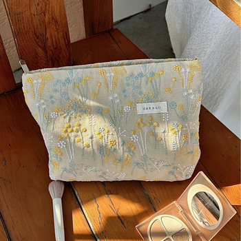 Τσαντάκι μακιγιάζ με ανάγλυφο σχέδιο και κέντημα φυτών, βαμβακερό, φορητό, με μεγάλη χωρητικότητα, για άνδρες