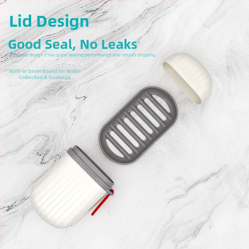 Cestovné mydlové púzdro s vekom, vodotesné a kompaktné; materiál: PP a silikón; tlač loga dostupná.