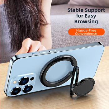 Пръстен държач за смартфони, електроплатиран магнитен сплав, сгъваем и въртящ се дизайн, съвместим с Apple