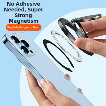 Пръстен държач за смартфони, електроплатиран магнитен сплав, сгъваем и въртящ се дизайн, съвместим с Apple