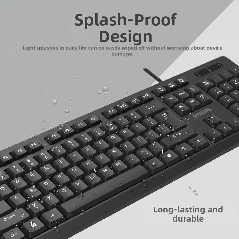 Philips SPT6234 K234 USB drôtová herná klávesnica s oporou zápästia (104 kláves, dĺžka kábla 1,2 m, vodotesná, hmotnosť 0,5 kg)