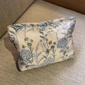 Κοσμητική τσάντα μεγάλης χωρητικότητας, φορητό νεσεσέρ μακιγιάζ, βαμβακερό ύφασμα, επένδυση από βαμβάκι