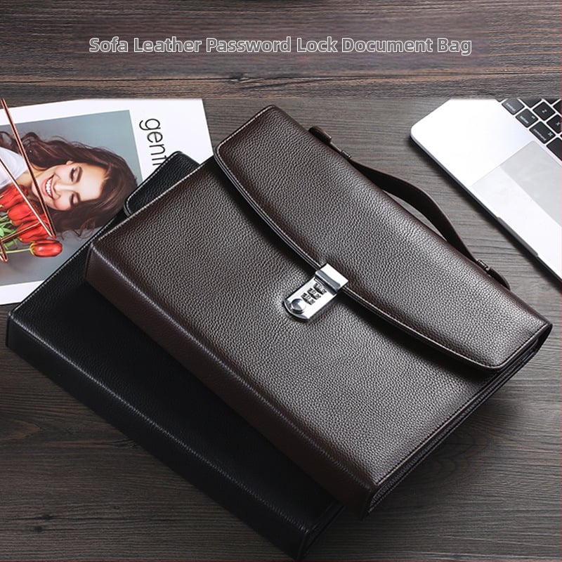 Кожена папка за документи A4 със заключване с парола, KC Password Briefcase (Dolby модел), едноклипсна конструкция, подходяща за A4 документи, дебелина на плочата 0.5 мм, ширина на гърба 5 см