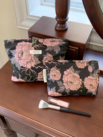 YEONADO Τσαντάκι μακιγιάρ Jacquard με μεγάλη χωρητικότητα, φλοράλ σχέδιο, πολυεστέρας με εσωτερική επένδυση από καμβά