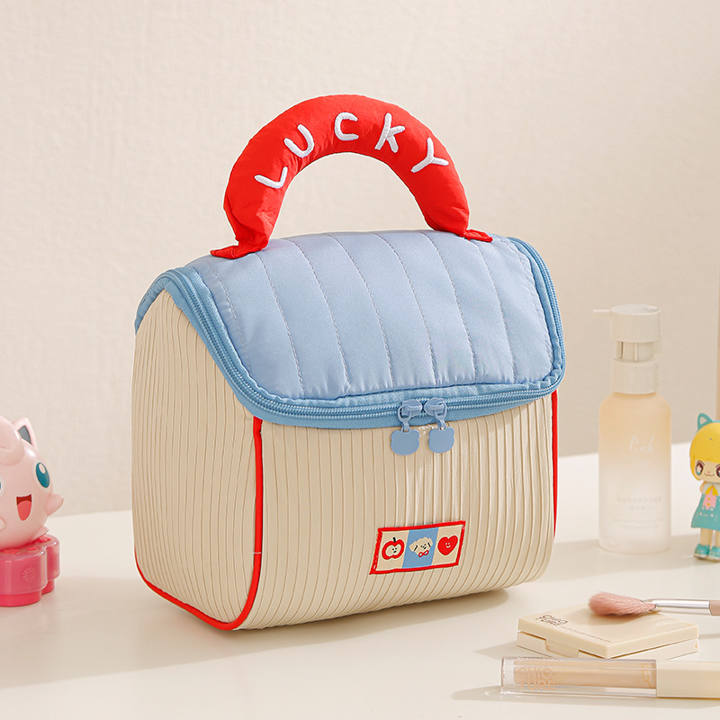 Geantă de cosmetice, model Small House, formă cubică, poliester, ultraușoară, extensibilă, economisire spațiu; potrivită pentru călătorii și depozitare machiaj.