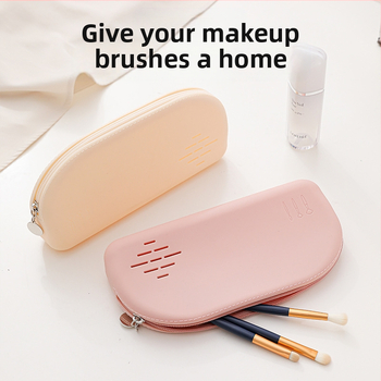Τσάντα καλλυντικών από σιλικόνη με φερμουάρ για ταξίδια — Ανθεκτική στη σκόνη, Μεγάλη χωρητικότητα για αποθήκευση πινέλων μακιγιάζ