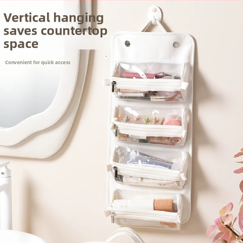 Τσάντα μακιγιάζ ταξιδιού με μεγάλη χωρητικότητα, αδιάβροχο PU υλικό, φορητή και κρεμαστή, με διαχωρισμό στεγνό-υγρό.