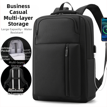 Rucsac de afaceri pentru bărbați, navetă — nailon, compatibil cu laptop de 16 inch, extindere, cure ergonomice curbate