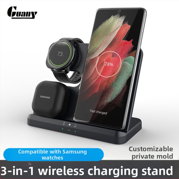 3-σε-1 Ασύρματος Φορτιστής για Samsung κινητό, ρολόι και ακουστικά — Qi Γρήγορη Φόρτιση, Έξοδος 15W, Είσοδος Type-C, Συνολική Ισχύς 18W